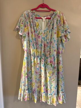 LC Lauren Conrad Pastel Floral V-Neck Ruffle Midi Dress